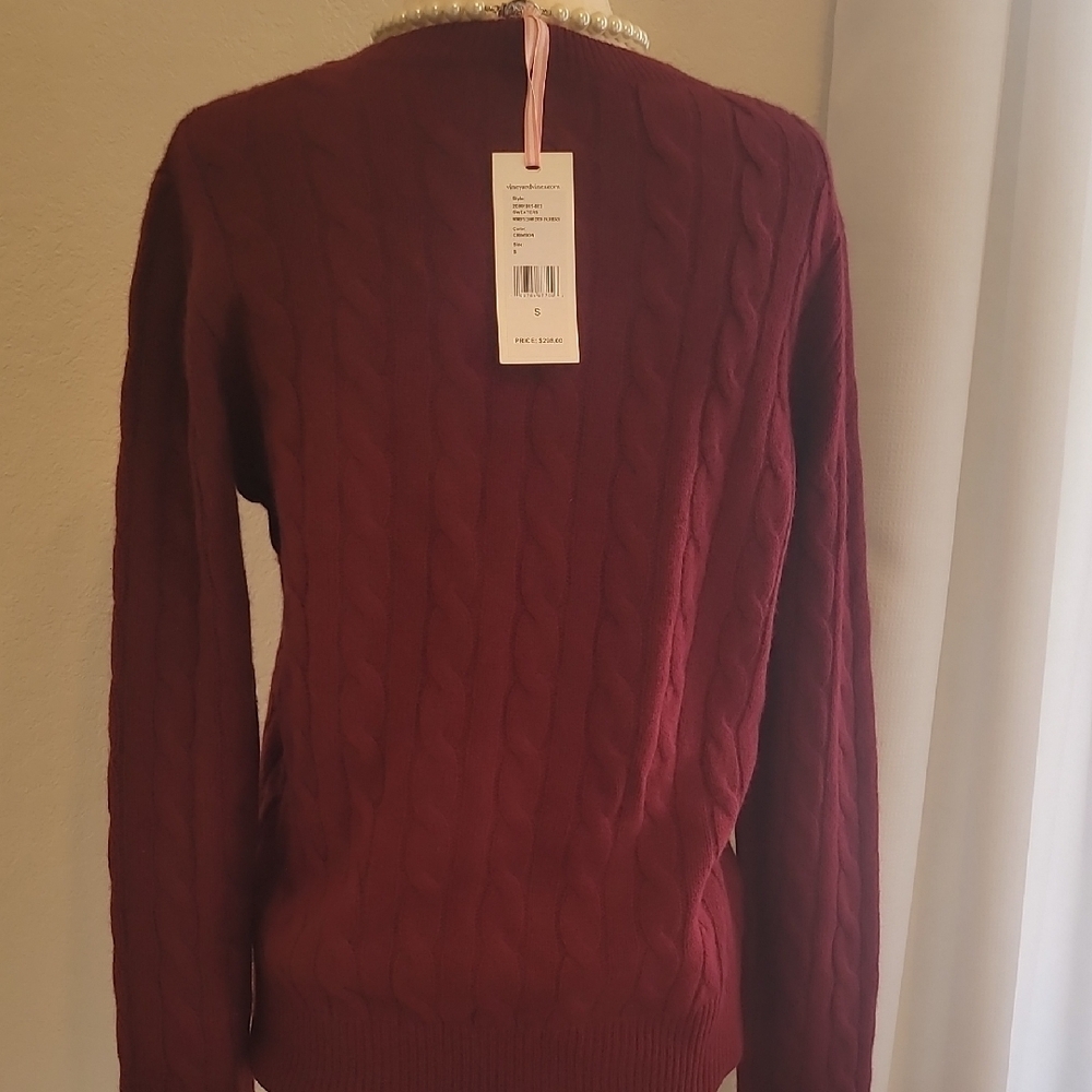 Cashmere Vineyard Vines Crimson Crew Neck Sweater with Cable Knit - Picture 4 of 5